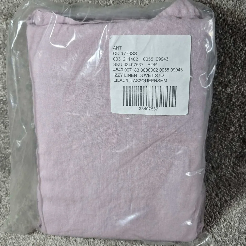 Anthropologie Izzy Linen Duvet Cover Lilac Solid - 2 Queen Standard Shams